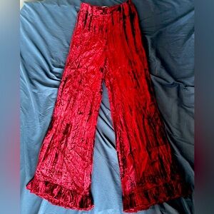 Batsheva Ruffle Pant in Burgundy Crushed Velvet Size 2 Great Condition, Like New